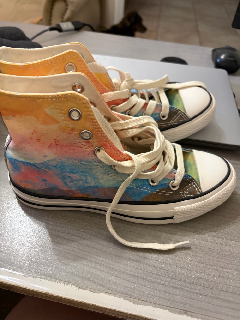 High-Top Converse in Multicolor Watercolor Print